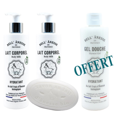 Pack 2 lait de corps au lait d'ânesse 1 savon galet 1 gel douche offert 704-defaultcombination - bell' ânesse en provence